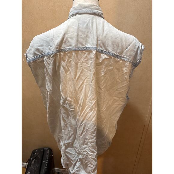 harley davidson biker blues denim snap shirt 2xl usa made sleeveless vintage - Picture 2 of 7